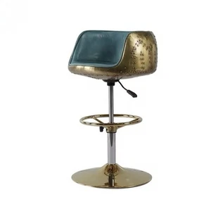 aviator Furniture bar Stool chair Aviation bar stool pure Brass Royal Blue Color - Picture 1 of 2