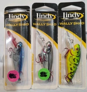 Lot of 3- Lindy Wally Shad 2.5" Blu, Firetiger, Silver Blk 1/3oz Bass Crankbait - Picture 1 of 13