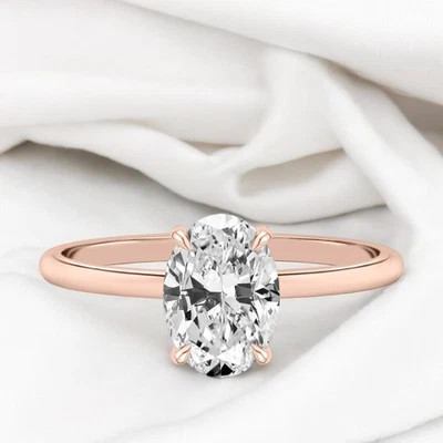 Diamond Gold Ring For Engagement 14k Rose Lab Grown Oval 1 Carat IGI Certified - Image 1 of 4