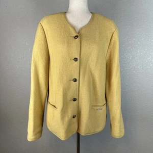 Geiger Austria Womens Boiled Wool Sweater Jacket Size 44 L/XL Gold Yellow Pocket - Picture 1 of 10