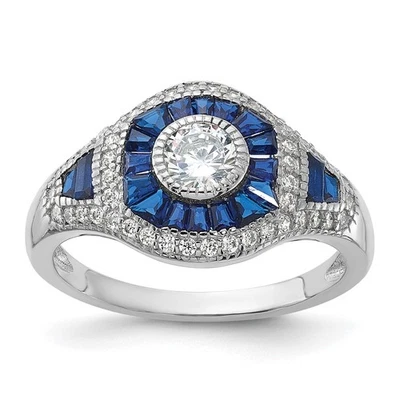 Sterling Silver Lab Created Blue Spinel & Cubic Zirconia Ring Size 7 for Women - Image 1 of 4