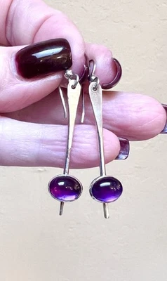 HERMOSOS pendientes colgantes artesanales de plata de ley y piedras preciosas de amatista Foto 1 de 4
