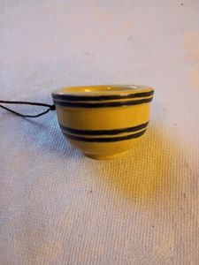 Vintage Yellow Mixing Bowl Ornament/Wood/Blue Ring/Bands Stoneware Pottery Like - Picture 1 of 5