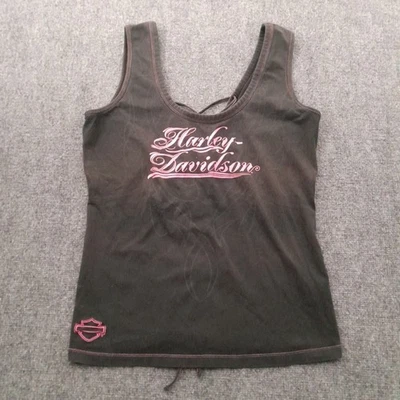 Regata Harley Davidson feminina XL cinza rosa ponto superior soletrado com cadarço nas costas - Imagem 1 de 4