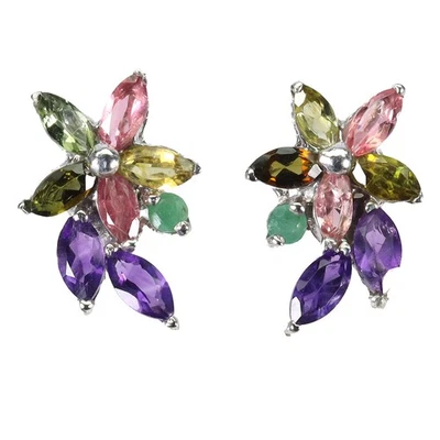 Pendientes de plata de ley 925 marquesa citrino amatista esmeralda piedras preciosas joyería Foto 1 de 4