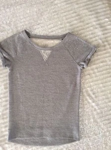 JUSTICE girls Size 14 Sweater top shirt Short Sleeve silver ivory lacy bling - Picture 1 of 8