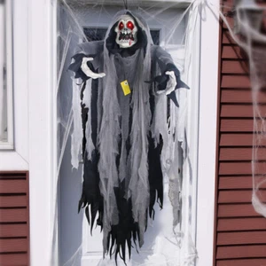 5.7 Ft Halloween Hanging Ghost Prop Skull with LED Glowing Eyes& Shrilling Sound - Picture 1 of 9