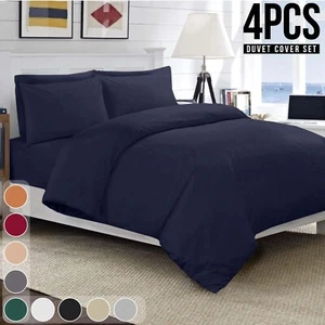 Duvet Quilt Cover With Fitted Sheet & Pillowcases 4 Piece Reversible Bedding Set - Picture 1 of 85