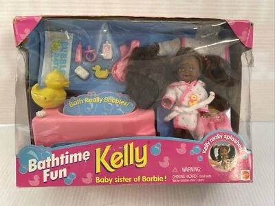 Años 90 🎀Barbie Shelly 100% Completo Baño Diversión Negro Kelly y Caja Dañada RARO Foto 1 de 4