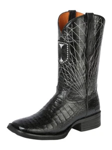 El General Men's Rodeo Boots Caiman Belly Print Black Square Toe Botas Vaqueras - Picture 1 of 1