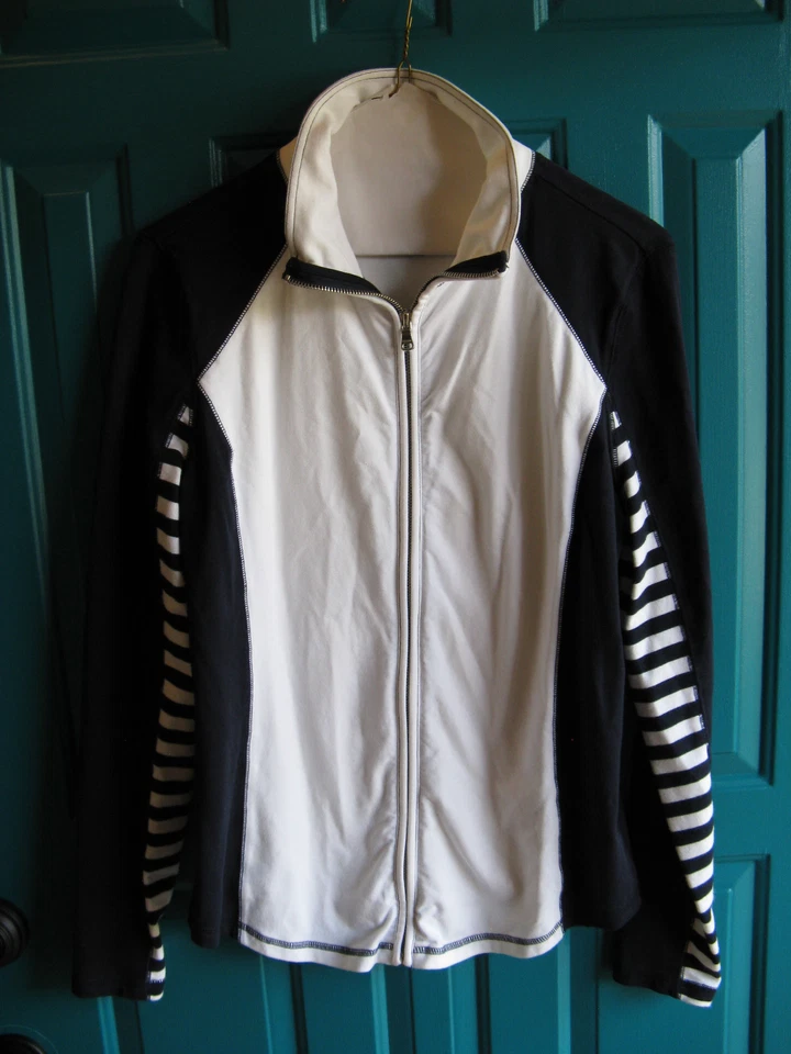 Chaqueta Top Para Mujer Mediana Chaps Cremallera Blanca Azul Marino Deportiva Foto 1 de 2