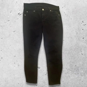7 for All Mankind Jeans Skinny Fit Cotton Spandex Distressed Detail Black W 26 - Picture 1 of 10