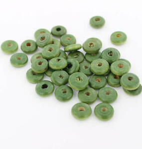 100 Green Wood Beads - Natural Wooden Spacer Rondelle Beads - BD817