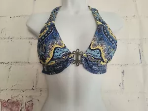 Becca by Rebecca Virtue Multicolor Halter Tie Bikini Top Small Metal Medallion - Picture 1 of 9