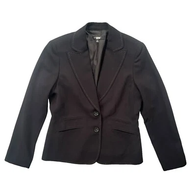 Nine West 女式 8 码黑色双口袋金色螺纹峰领时尚西装外套 — 第 1/4 张图片