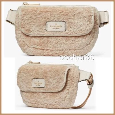 KATE SPADE ROSIE FAUX SHEARLING BELT BAG FANNY PACK NATURAL MULTI KE711 NWT $329 - Image 1 of 4