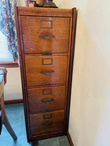 ANTIQUE LIBRARY BUREAU SOLE MAKERS OAK 4 DRAWER FILING CABINET-LETTER SIZE Cover