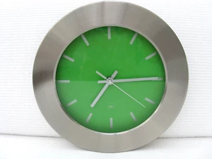 Modern Wall Clock 30cm Round Green Silver AA Battery Quartz Kela Made In Germany - Picture 1 of 21