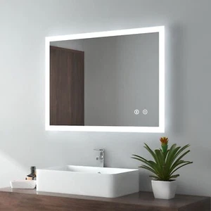 EMKE Modern Bathroom Wall Mirror with LED Lights Illuminated Heated Demister Pad - Picture 1 of 17
