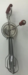 Vintage Hand Mixer Edlund Company Stainless Steel w Red Handles Egg Beater Works - Picture 1 of 3