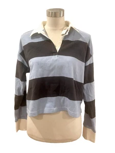 NWT Aerie cropped oversized blue striped rugby top shirt XS - Picture 1 of 4
