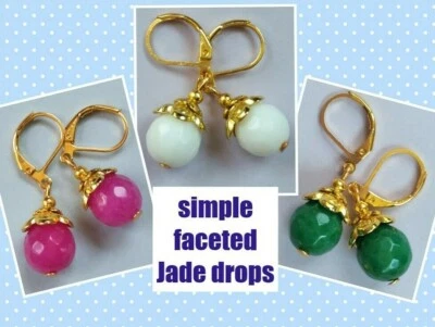 faceted JADE round drops earrings GP leverback handcrafted CHOOSE xx - Image 1 of 4