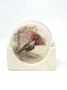 Vintage Quartz or Marble? Turkey Coasters Set Of 5 Cork Back with Holder - Picture 1 of 5