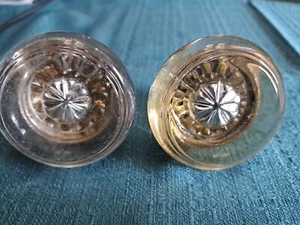 8 Point Round Glass & Brass Door Knob Set Antique Door Knobs Art Deco - Picture 1 of 7