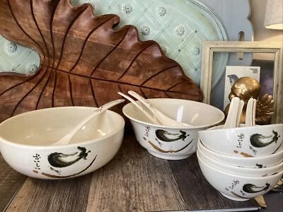 Juego de Cuencos de Sopa de Miso Arroz Melamina Cucharas Chi-Yee Berenjena Marfil 13 Piezas Foto 1 de 4