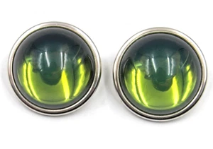 Pendientes Clip Lalique Francia Antinea Vidrio Verde Cabujón Cristal Tono Plata - Imagen 1 de 5