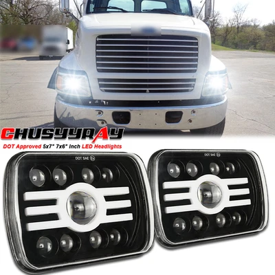FOR Ford L9000 1981-1997 Pair 5X7" 7x6" H/L Square Headlight H4 Bulb White 6000K - Image 1 of 4