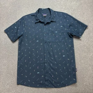 Patagonia Shirt Adult Medium Blue Button Up Hiking Hawaiian Beach Camp Men - Picture 1 of 7