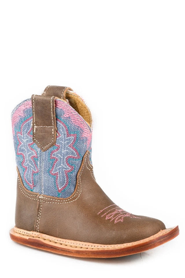 Roper Infant Girls Cowbabies Bella Brown/Blue Leather 3.5in Cowboy Boots - Image 1 of 1