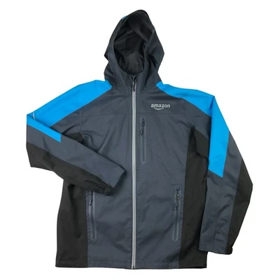 Amazon Prime Rain Jacket Luly Yang Mens Medium Blue Reflective Full Zip Hooded - Image 1 of 4
