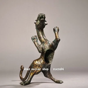 8.6'' Old chinese Dynasty Bronze Ware Gilt inscription word dragon beast statue - Picture 1 of 9