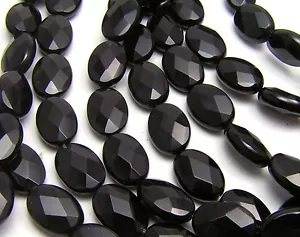 15.5" Strand BLACK ONYX 10x14mm Faceted Oval Beads - Picture 1 of 1