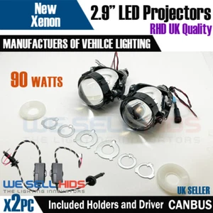 2x 2.9" LED Bi LED PROJECTOR Balls Hi-Low 90W HEADLIGHT LENSE retrofit - Picture 1 of 5