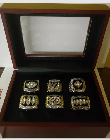 Oakland/Los Angeles Raiders - Championship Super Bowl 6 Ring Set With Wooden Box Cover