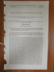 Government Report 2/14/1882 US Marine Hospital Bedloe's Island New York Military - Picture 1 of 1