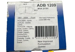 ADB PERFORM BRAKE PADS FRONT DB1209 FOR TOYOTA CELSIOR UCF10 UCF11 CHASER JZX90  - Picture 1 of 5
