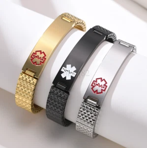 AU Women Men Medical Alert ID Name Spring Stretch Bracelet Bangle Free Engraving - Picture 1 of 16