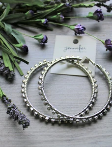 HOOP EARRINGS WITH RHINESTONES 3. 3/8 in #003 - Picture 1 of 7
