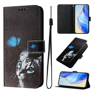 For Various Phone Painted Butterfly Cat Card Wallet Bag Case Flip Stand Cover - Picture 1 of 23