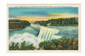 Niagara Falls American Falls and Steel Arch Bridge Luna Island Vintage Postcard - Bild 1 von 2