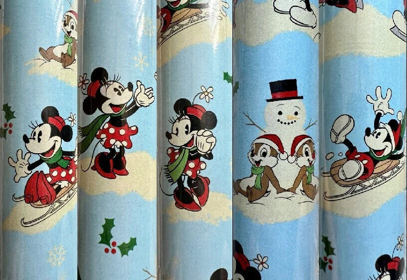 3 Roll Disney Minnie & Mickey Mouse Wrapping Paper 60 ft  Matching Pull Bows - Image 1 of 1