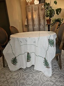 Spode Christmas Tree Fabric Table Cloth 60 in x120 in Seats 10-12 Rectangle - Picture 1 of 7