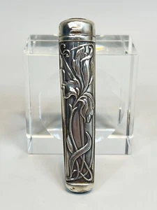 19c. Art Nouveau French 800 Silver Sewing Needle Case Chatelain Floral Organic - Picture 1 of 8