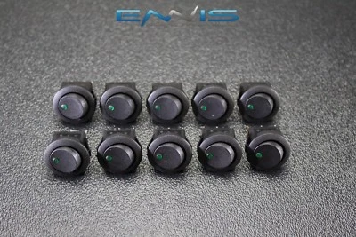 10 PIEZAS INTERRUPTOR BASCULANTE REDONDO 3/4 ORIFICIO DE MONTAJE 16 AMP 12V 3 PINES LED VERDE IBRRSG Foto 1 de 4