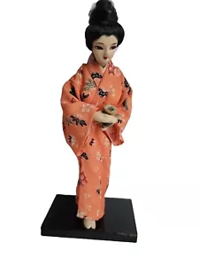 vintage kimono robe Japanese Fabric Geisha Doll 10" With A 3×43/4 Base Red Woman - Picture 1 of 5