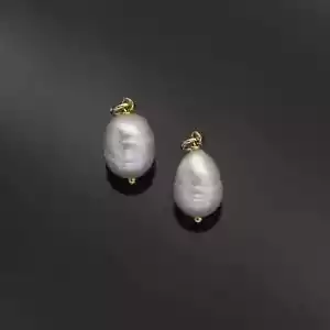 Gold weiße ovale Perle Anhänger Charm, Sku#EF341 - Bild 1 von 5